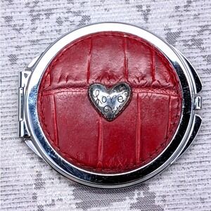 Brighton Red Croc Leather Love Heart Silver Tone Folding Compact Mirror